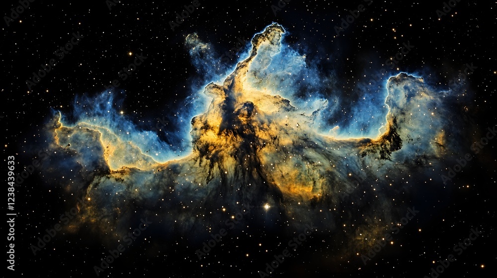 Poster breathtaking and vibrant cosmic nebula explosion with glowing energy clouds swirling in dark starry 