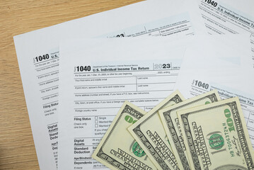 us tax forms 1040. For 2023, business tax time concept.
