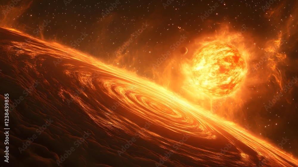 Fototapete apocalyptic fiery cosmic explosion in the heart of a turbulent and chaotic galaxy dramatic destructi