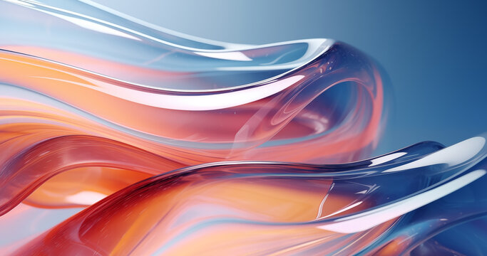 3d render abstract glass waves orange blue fluid shapes glossy surface close-up high resolution - Powered by Adobe
