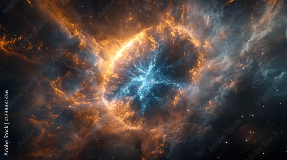 Poster captivating cosmic explosion breathtaking celestial phenomenon in vivid galactic landscape showcasin