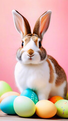 Easter rabbit with colorful eggs, phone wallpaper hd, mobile screen images