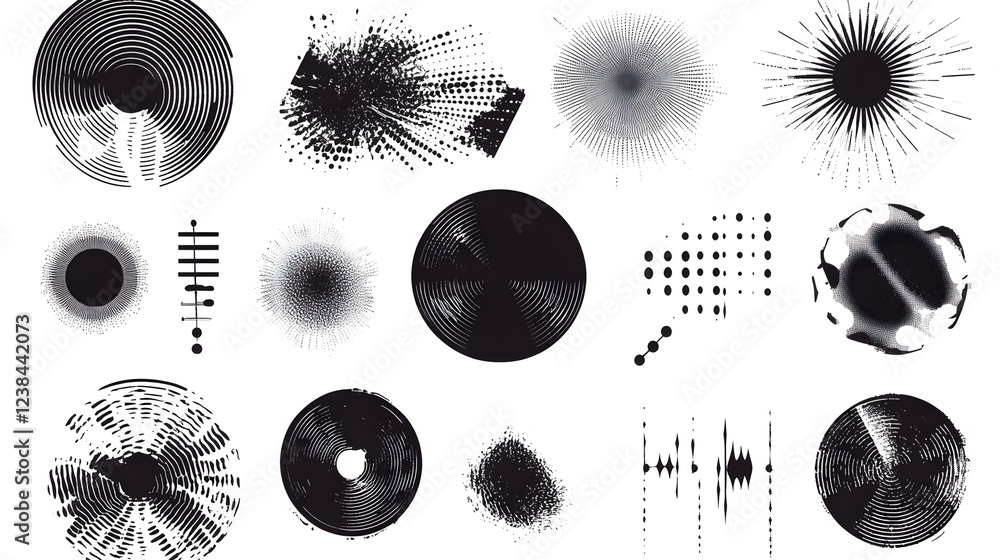 Poster captivating abstract geometric shapes patterns and bursts forming visually striking composition