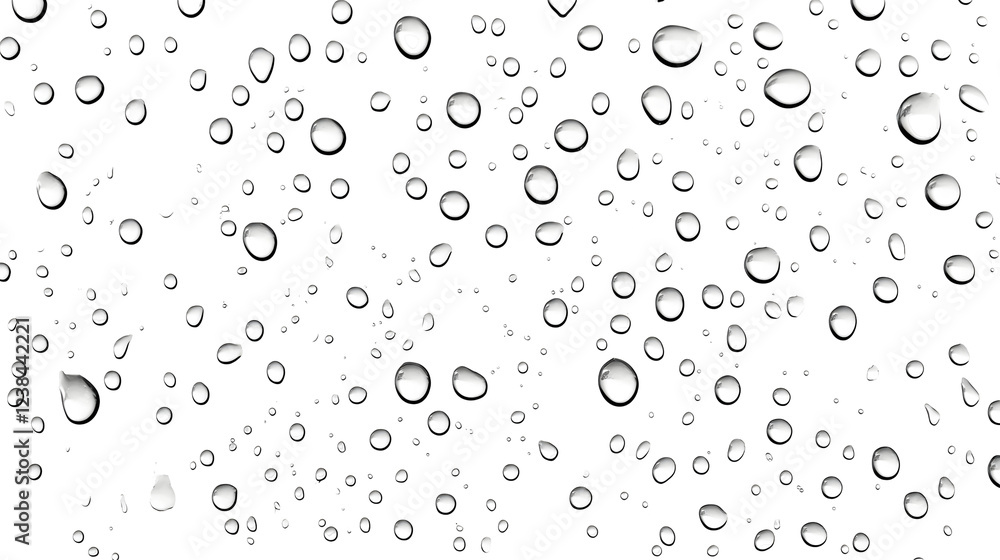 Poster Captivating close up view of numerous transparent water droplets glistening on a smooth reflective surface creating a mesmerizing abstract pattern