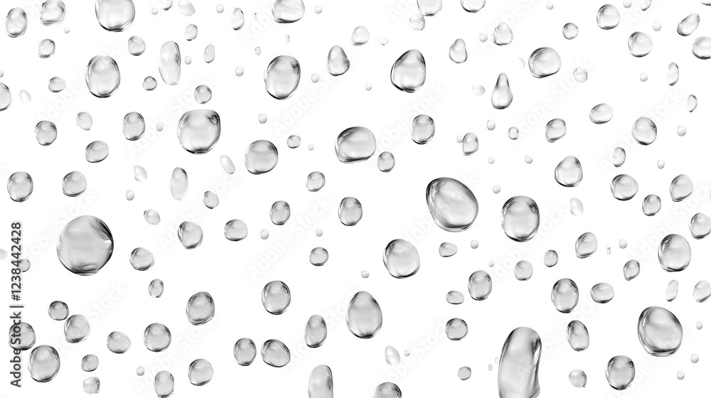 Poster Captivating Droplets A Minimalist Study of Translucent Water Formations on a Glass Surface  This macro photograph showcases the intricate and elegant patterns created by water droplets on a smooth