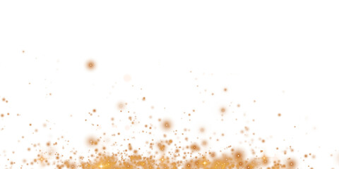 Golden sparks of dust and golden stars shine with special light. Christmas light effect. Golden sparkling particles of magic dust. PNG.