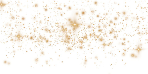Golden sparks of dust and golden stars shine with special light. Christmas light effect. Golden sparkling particles of magic dust. PNG. © Orange Sky