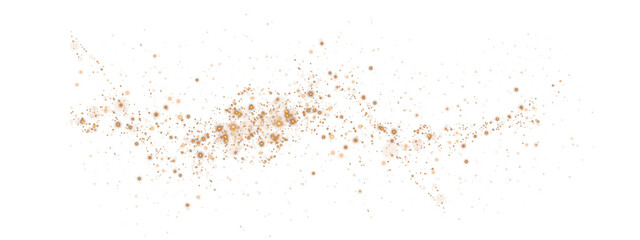 Obraz premium Golden sparks of dust and golden stars shine with special light. Christmas light effect. Golden sparkling particles of magic dust. PNG.