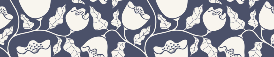 Obraz premium Abstract shape flower organic seamless pattern. black floral geometric pattern on white background. flower pattern.