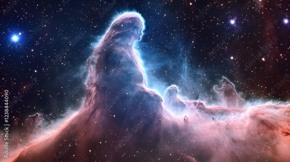 Poster Captivating image of a vibrant colorful cosmic nebula formation set against the backdrop of a starry galaxy universe  Showcasing the beauty and mystery of deep space and celestial wonders