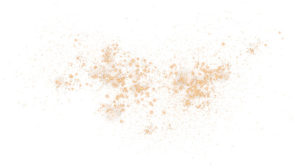 Golden sparks of dust and golden stars shine with special light. Christmas light effect. Golden sparkling particles of magic dust. PNG.