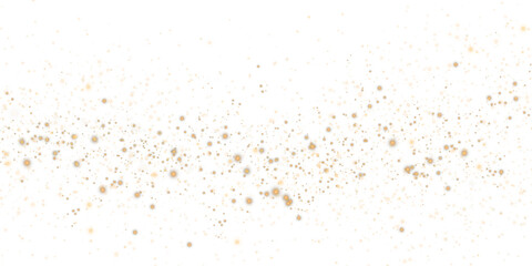 Golden sparks of dust and golden stars shine with special light. Christmas light effect. Golden sparkling particles of magic dust. PNG.