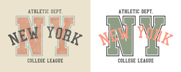 New York, Athletic Department, College League retro college varsity typographic vector graphic.