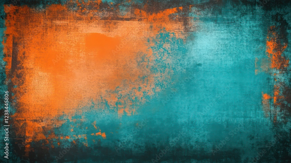 Poster a dynamic grunge-style background with distressed textures and dark tones mixed with pops of orange 