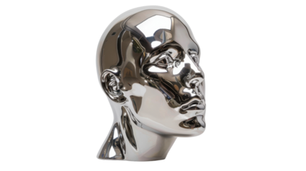 Chrome human head bust reflecting modern artificial intelligence concepts