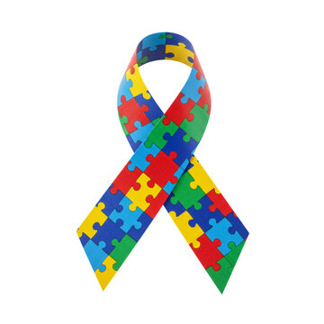 fita simbolo de conscientiza&ccedil;&atilde;o do autismo, isolado no fundo branco