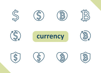 Cyptocurrency icons. Crypto currency, bitcoin, dollar, payment, money vector icon set