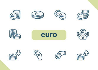 Euro icons. Coin, coins, cash, money, currency, payment, investment, savings vector icon set