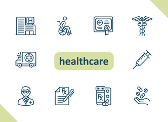 Healthcare icons. Health care, hospital, medical vector icon set