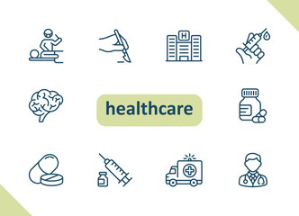 Healthcare icons. Health care, hospital, medical vector icon set
