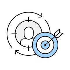 Retargeting Campaigns icon.  Target with Arrows Icon Representing Re-engagement with Previous Website Visitors and Customers. Vector illustration.