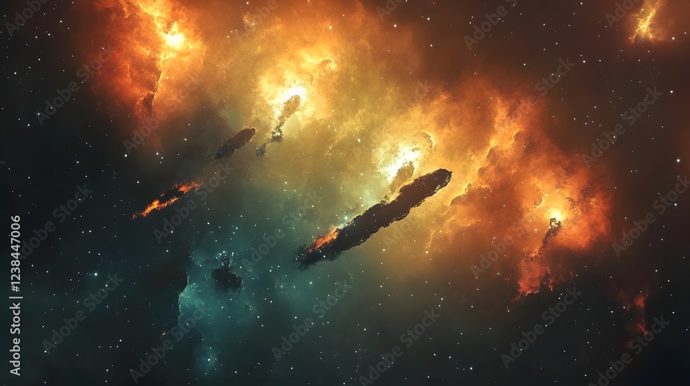 Fototapete cosmic inferno intense stellar explosion within mysterious nebula galaxy dramatic fiery display of c