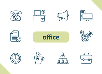 Office icons. Career, workplace, job vector icon set