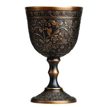 Ornate Antique Style Metal Goblet with Floral Embossing Vintage Drinkware