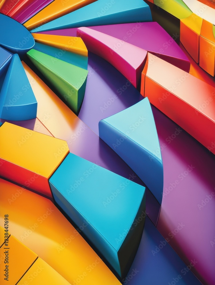 Poster vibrant abstract asset allocation, a dynamic blend of colorful pie charts and graphs illustrating st