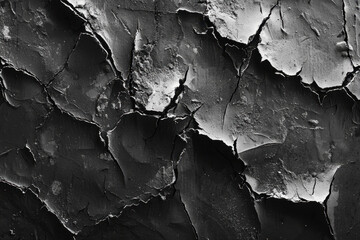 Monochrome cracked surface with deep shadows and high contrast, artistic grunge texture