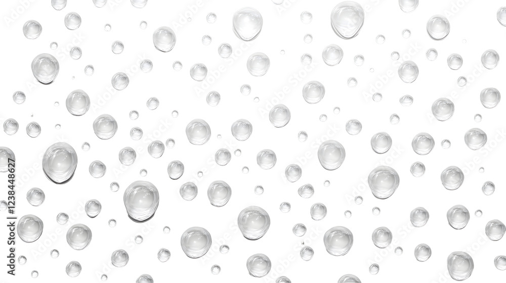 Poster glistening transparent water droplets perfectly captured on a clean reflective surface against a sof