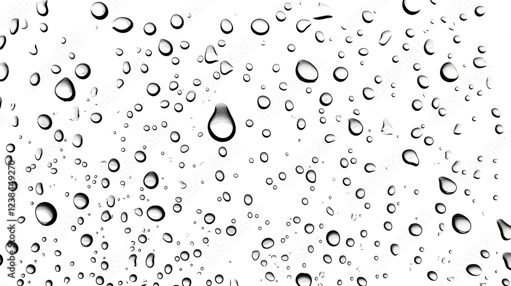 Aufkleber Mesmerizing close up of minimalist water droplets suspended on a reflective surface creating a serene and contemplative abstract composition in monochrome tones