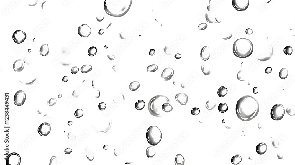 Poster Mesmerizing macro shot of crystal clear water droplets suspended on a smooth transparent surface creating a captivating play of light and reflections