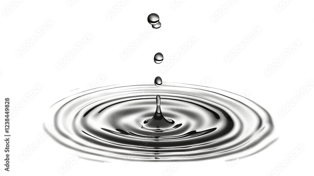 Poster Mesmerizing water droplet splash creating concentric rippling reflections on a perfectly still calm surface