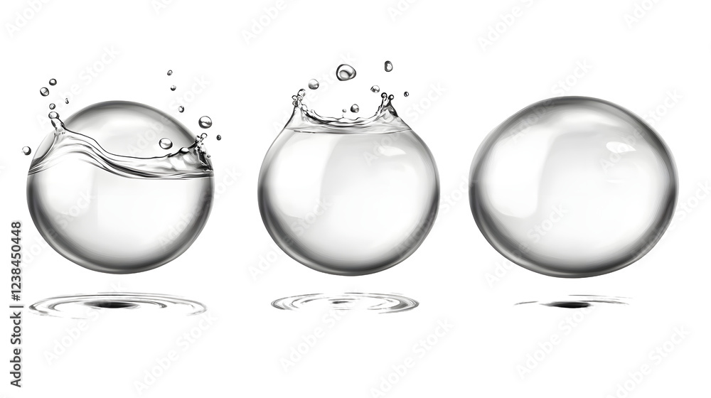 Aufkleber spherical glass droplets or water bubbles suspended in midair against a simple white backdrop creati