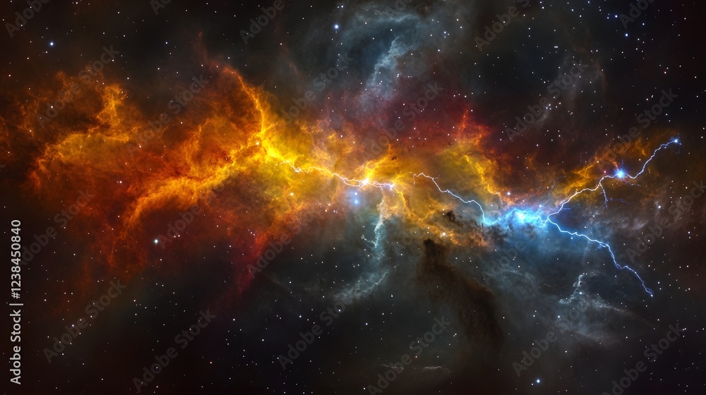 Aufkleber dramatic cosmic explosion within a vibrant colorful interstellar nebula showcasing the powerful and 