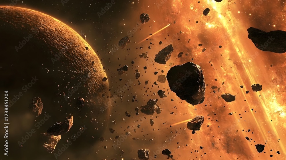 Aufkleber dramatic digital depicting a cataclysmic collision between celestial bodies such as planets asteroid
