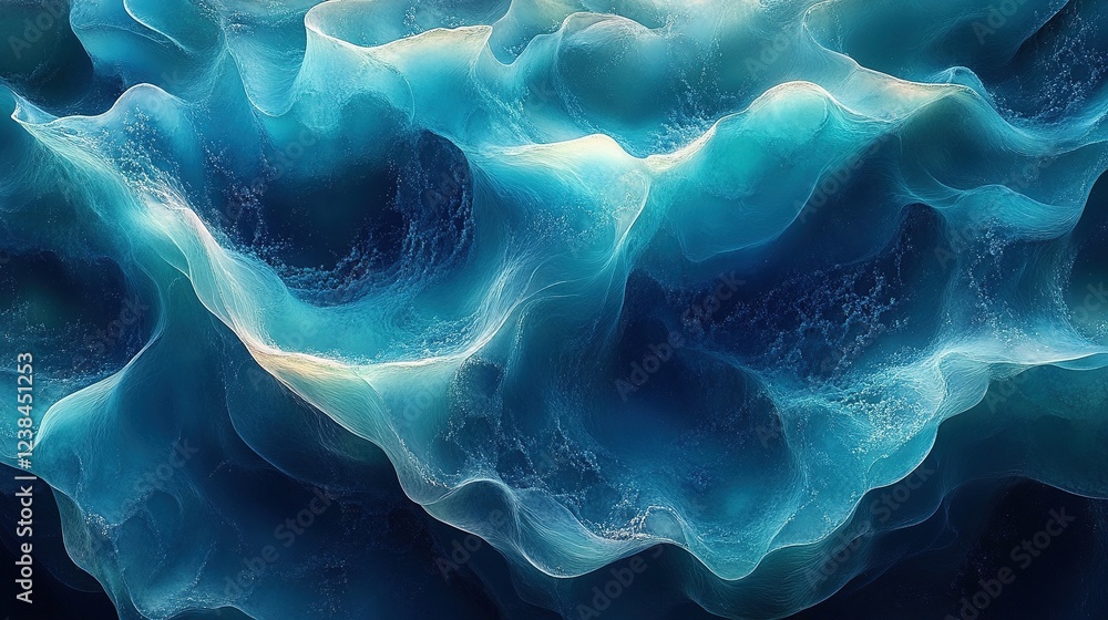 Poster abstract blue waves in ocean background for use as design graphic elements