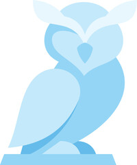Simple light blue owl sitting on a perch, minimalist vector illustration