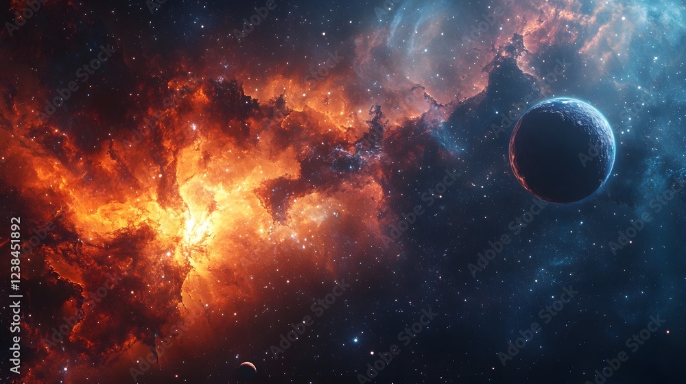 Aufkleber explosive and dramatic cosmic apocalyptic scene depicting a powerful interstellar explosion in the d