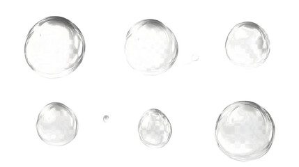 Transparent glass spheres floating on a clean minimalist surface creating a reflective and composition  The clear glossy orbs appear to be filled with liquid