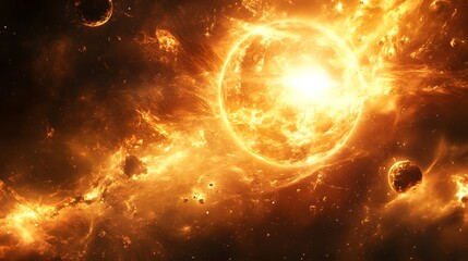 Obraz premium Explosive Cosmic Inferno A Fiery Supernova Eruption Engulfing the Universe with Scorching Flames Intense Heat and Overwhelming Cosmic Energy