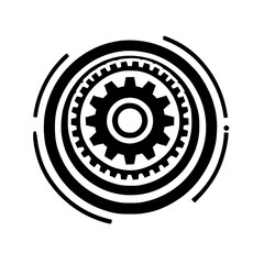 Abstract Gear Technology: Circular Cogwheel Machine Design. Minimalist Monochrome Geometric Pattern, Digital Vector Graphic, Industrial Tech Symbol, Modern Style Background Illustration