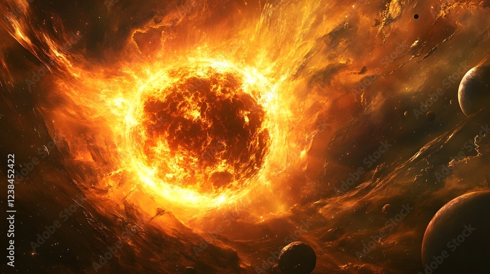 Poster fiery cosmic explosion a dramatic celestial supernova erupting in the depths of the universe showcas