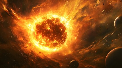 Fototapeta premium Fiery Cosmic Explosion A Dramatic Celestial Supernova Erupting in the Depths of the Universe Showcasing the Powerful and Nature of Stellar Formation and Destruction in the Cosmos