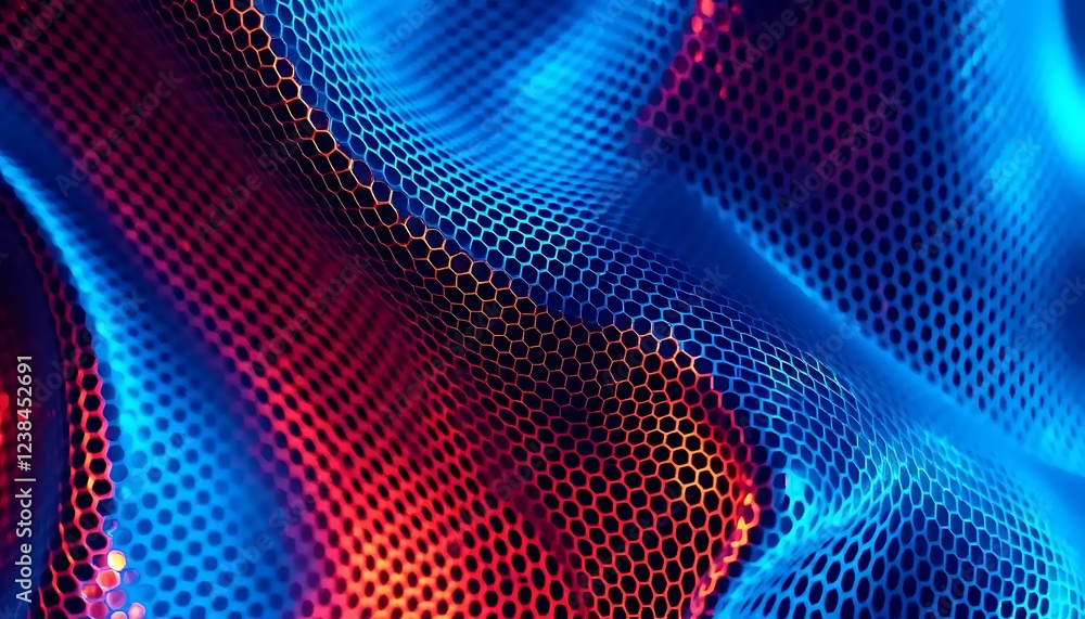 Poster abstract hexagonal grid pattern in vibrant blue and red hues