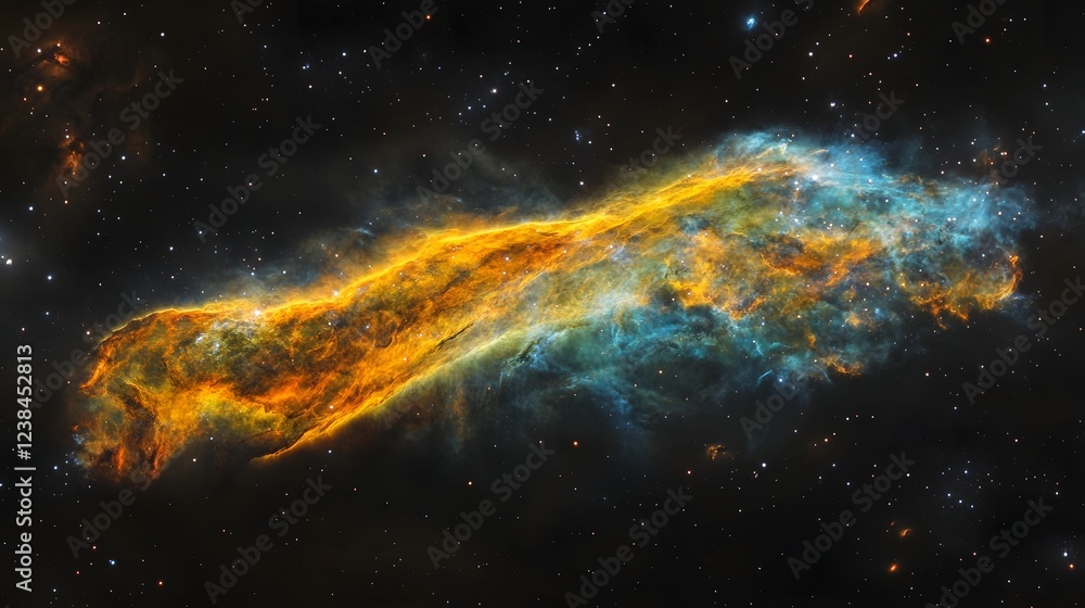 Poster Glowing Cosmic Explosion in Deep Space Filled with Vibrant Celestial Elements   Stunning Interstellar Nebula Scene with Swirling Galactic Energies and Luminous Starry Atmospheres