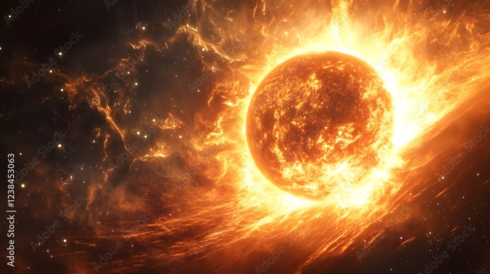 Fototapete image of a dramatic cosmic explosion with swirling fiery plasma and intense luminosity illuminating 
