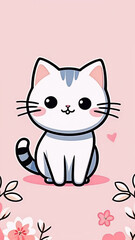 Kawaii cat in flat style 2D, funny cat phone wallpaper, cute animal wallpaper hd