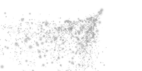 White sparks of dust and white stars shine with special light. Christmas light effect. White sparkling particles of magic dust. PNG.